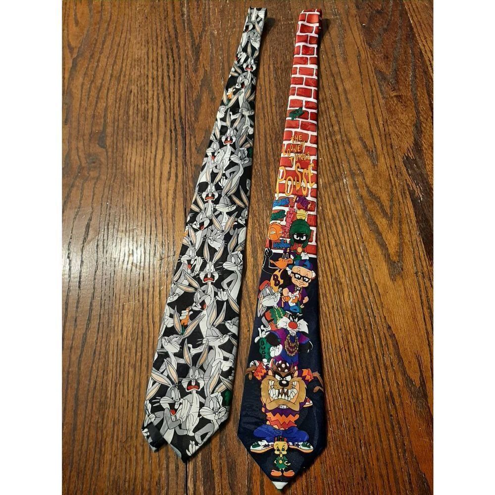 2 Vintage Looney Toons Neck Ties 1993 The Looney Tunes Posse and Bugs Bunny